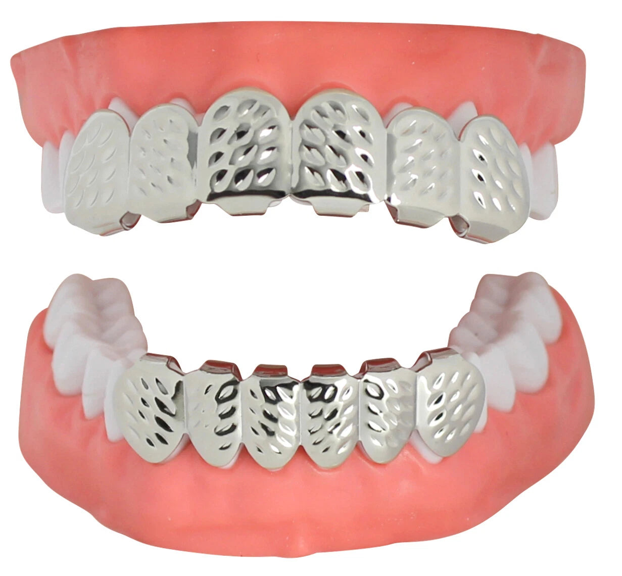 Custom Fit Teeth Silver Plated Top Bottom Grillz